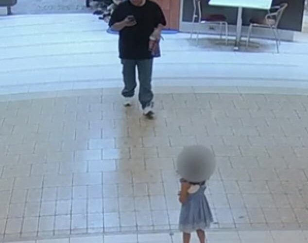 El extraño saltó sobre la niña en el concurrido centro comercial y la secuestró