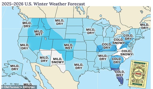 El Almanak del antiguo agricultor realiza pronósticos de tiempo invernal del estado por estado